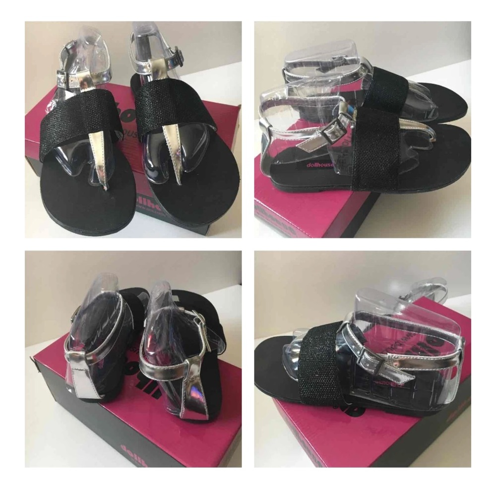NIB Dollhouse Flashy Sandals black silver 5.5